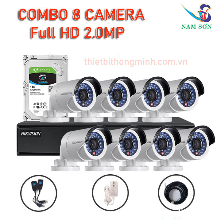Bộ 8 Camera Hikvision 2MP DS-2CE16B2-IPF  Đầu ghi hình DS-7108 HGHI-F1